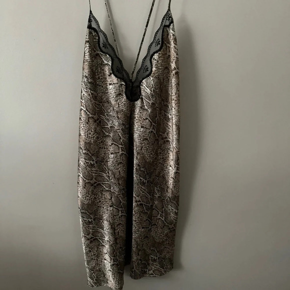 Vintage satin animal  print lace trimmed slip dress 1x - Picture 7 of 8